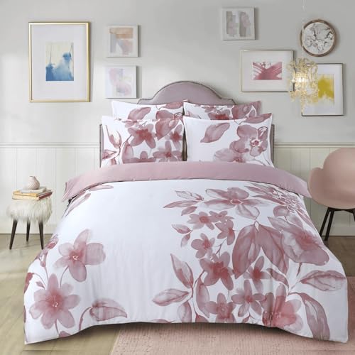 Majestic Giftware Madison Linen 8-Piece Full Size Duvet Bedding Set (BL101-F-5) | Brussels Beauty - Rose 300 Thread Count Cotton Sateen | 2 Fitted Sheets, 2 Duvets, 4 Pillowcases |Soft Bedding Set
