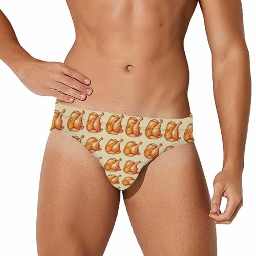 Cooked T-urkey Pattern Printed Swim Briefs for Men Sexy Bikini Swimwear Elastic Beach Trunks Bathing Suit