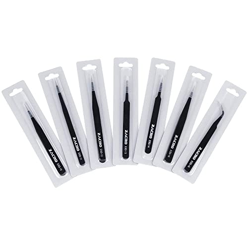 ESD 7 Stück Anti-Statik-Edelstahl Pinzette Präzisions Antistatisch Reparatur für Computer, Elektronische Reparaturen, Schmuck, Labor und Präzisionsarbeit