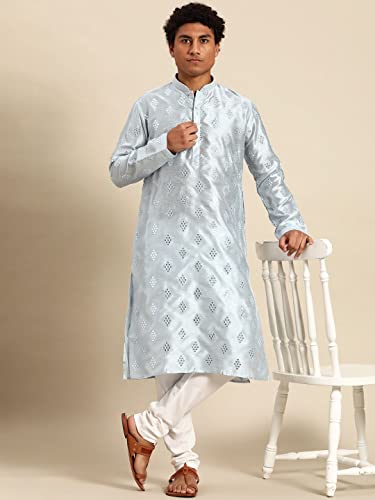 Image of Rajubhai Hargovindas Men's Jacquard Work Kurta Set