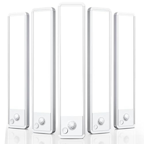 Under Cabinet Motion Sensor Lighting: Dimmable Rechargeable Lights Indoor - Battery Operated Lights - Undercabinet Wireless Closet Light Magnetic Led Light for Kitchen Home Bathroom Counter 5 Pack