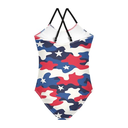 CaTaKu Girls One Piece Swimsuits Camouflage USA Color Toddler Bathing Suit for Girls Kids Swimwear 3-10Y2