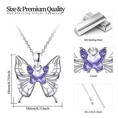 Aoveao Butterfly Jewelry,Butterfly Necklace 925 Sterling Silver Butterfly Withcrystal, Butterfly Jewelry Birthday Gifts For Butterfly Lovers Women Girls (Purple) #TOP4