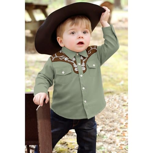 KEKEMI Kid Toddler Boys Cowboy Shirts Western Retro Button-Down Shirt Rodeo Party Farm Country Tops with Two Pockets Clothes - Image 3