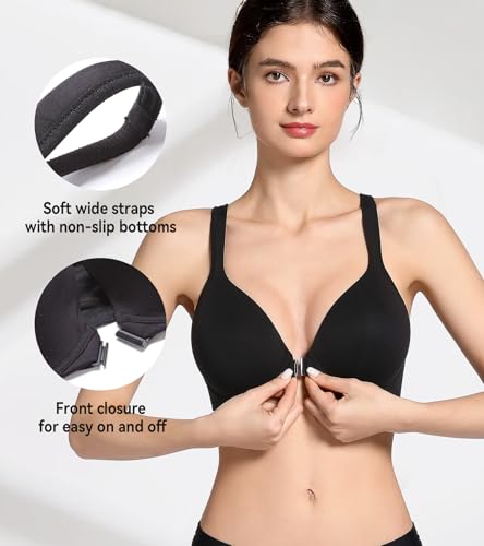 Image of Lemorosy Front Closure Posture Bra Back Support Smoothing Underwire Comfortable Everyday Bras for Women