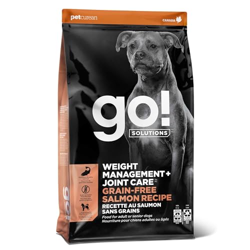 Go! Solutions Weight Management + Joint Care Salmon Grain-Free Dry Dog Food, Premium Kibble for Adults & Seniors with Added Glucosamine & Chondroitin for Healthy Mobility, 12 lb Bag