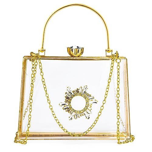 Women's Clear Purse Acrylic Clear Clutch Bag, Shoulder Handbag With Removable Chain-Gold