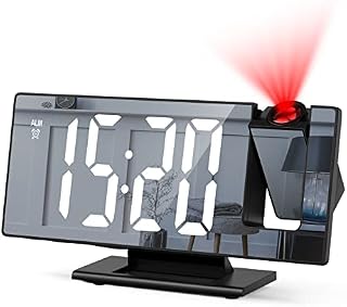 Criacr Projection Alarm Clock, Alarm Clocks Bedside with 7.8" LED Mirror Screen, Digital Clock with 180° Projector, 4 Adjustable Brightness, Snooze, Night Mode, Temperature, Time, Date for Home, Kids