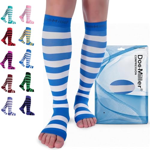 Image of Doc Miller Open Toe Compression Socks 15-20 mmHg for Women & Men, 1 Pair | Toeless Knee High, Wide Calf Stockings, Pregnancy, Varicose Veins, Shin Splints, Swelling, Recovery, Travel, Daily Wear