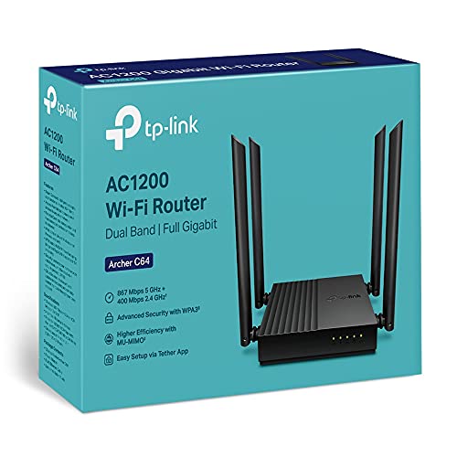 TP-Link Archer C64 AC1200 Dual-Band Gigabit Wi-Fi Router, Wireless Speed up to 1200 Mbps, 4×LAN Ports, 1.2 GHz CPU, Advanced Security with WPA3, MU-MIMO, Beamforming, Black 7 41w5lhV6dfS