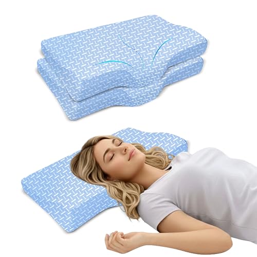 Image of Cervical Support Pillow Set of 2, Sky Geometric Memory Foam, 48x30x9 cm Contour Shape for Snoring, Breathable Skin Friendly Cover, Orthopedic Bedding Headrest for Sleep