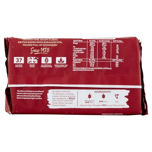 Ryvita Dark Rye Crispbread | Low Fat | Healthy Snack | High in Fibre | 16 PACKS of 250g