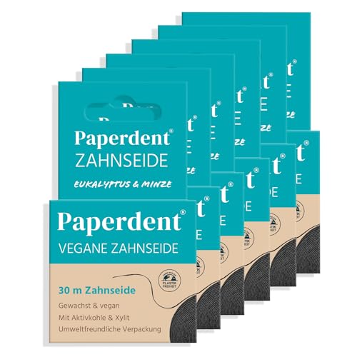 Paperdent Zahnseide Schwarz | 6er Pack – aufquellend & sanft zur Reinigung | mit Aktivkohle & Xylit, Eukalyptus-Minze 30 m | vegan | Entwickelt von Zahnarzt Dr. Louis Bahlmann