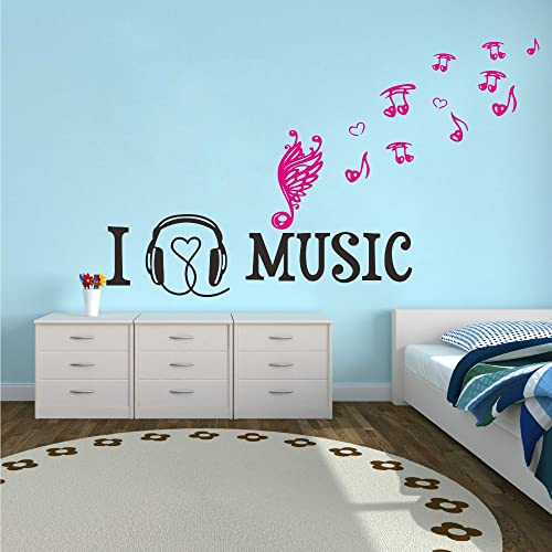 Anfrjji Music Wall Sticker - Pvc Removable Decal With Creative Flying Musical Notes And Headphones, Perfect For Nursery And Kids' Room Decor - Effect 44X26 Inch Jwh183 (Black Headphones + Blush Notes) #TOP4