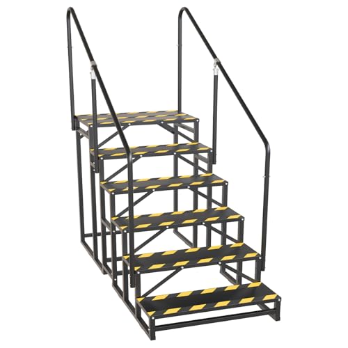RV Steps with Handrail, Hot Tub Steps with Handrail, Portable Stairs Steps for 5th Wheel RV, Mobile Home Stairs Outdoor RV Step (6 Steps with 2 Handrails)