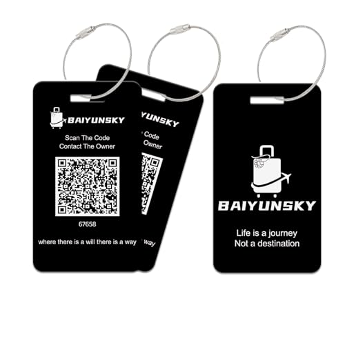 Smart Luggage Tags for Suitcases, 2 Pack QR Code Security Information Luggage Tag, Steel Ring, Waterproof Easy Identify Personalized Luggage Tag, No App or Subscription Needed (Black)