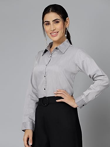 Image of Style Quotient Women Solid Chambrey Regular Formal Shirt