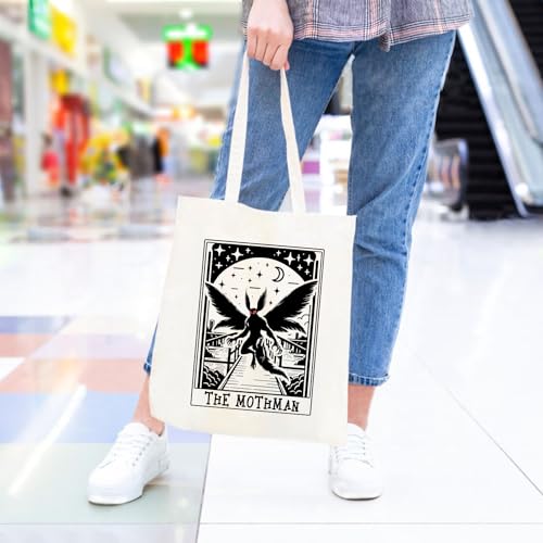 Bolso tote de lona con diseño Mothman, tarot y criptozoología, regalo para fans de criptidos y monstruos miniatura 3