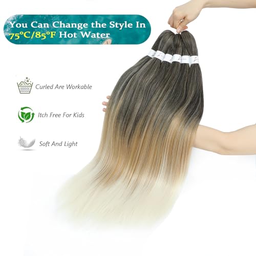 EZ Braid 26 Inch Pre Stretched Braiding Hair 6 Packs Yaki Texture Braiding Hair for Crochet Hair Braids Kanekalon Synthetic Fiber Hot Water Setting Crochet Braiding Hair Extensions(1B/27/613#) - Image 4