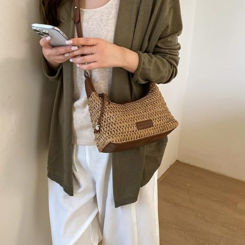 Image of Woven Leather Tote Bag For Women Crossbody Shoulder Bag Large Hobo Handbags Vegan Female Bag Vegetable Basket