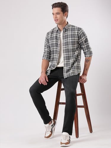 Image of TURMS Men's Casual Checks Shirts, Odor Control, Moisture Wicking, Button Down Collar, Cool Tech Cotton Fabric, Tailored Fit, Full Sleeve