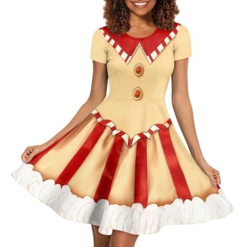 Image of HUGS IDEA Womens Puffy Swing Midi Dress Round Neck Short Sleeve Party A-Line Dresses