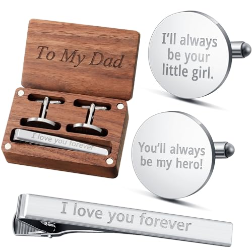 Image of Colingmill Father of the Bride Gift Dad of the Bridegroom Cufflinks Tie Clip Set with Engraved Wood Gift Box for Dad