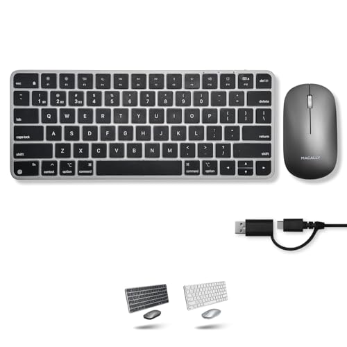 Macally Apple Wireless Keyboard and Mouse for Mac - Dual Mode (Bluetooth + Wired) - Multi-Device, Rechargeable - Mini Wireless Keyboard and Mouse Combo for MacBook, iPad, Mac Mini/Air/Pro (Space Gray)