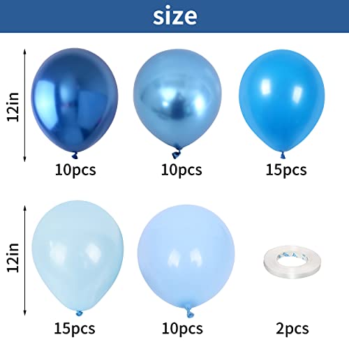 Image of Blue Balloon Set, 60 Packs 12 Inches Metallic Balloons Pearl Macaron Baby Blue Balloon Light Blue Mixed Ballons for Bridal Shower, Boy Baby Shower, Birthday Decorations, Wedding Party