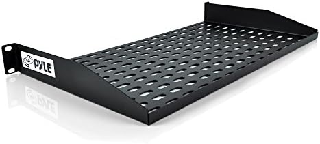 Pyle 19-Inch 1U Server, Vented Shelves for Good Air Circulation Cantilever Wall Rack, Universal Device, Cabinet Shelf, Computer Case Mounting Tray, Black (PLRSTN14U)