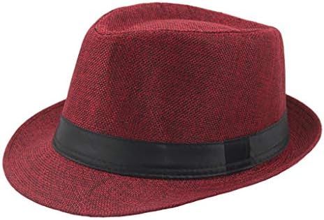 Fedora Hat for Women Men Wide Brim Panama Hat Relaxed Sun Protective Bucket Hat Classic Faux Retro Fedora Caps, A1-red, One Size