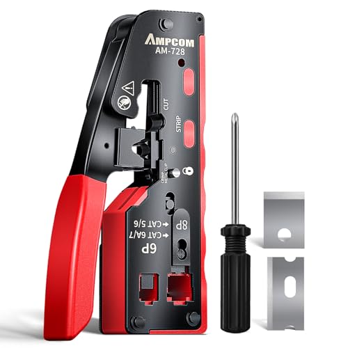 RJ45 Crimp Tool Pass Through, All-in-One Ethernet Crimper Cutter Stripper - image 1