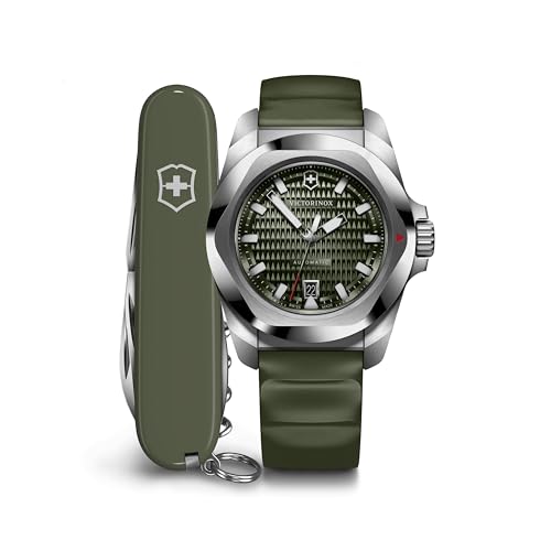 Image of Victorinox I.N.O.X. Automatic, Swiss Made Analog Men's Watch | Green Dial, 41 Mm, 200M Water Resistant, Stainless Steel Case, Green Rubber Strap, Sellita SW 200-1 Movement | 242017.1