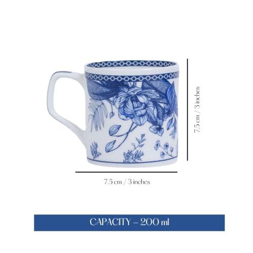 Image of GOLDEN QUEEN'S Handcrafted Floral Tea Cups - Set of 6 | Perfect for Daily Use, Elevate Your Tea and Coffee Experience - Blue Palm