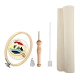 Looen Wooden Handle Embroidery Pen Punch Needle Set Craft Needlework Stitching Kit Include Embroidery Hoop Fabric Table Cloth Felting Threader (Set 1)
