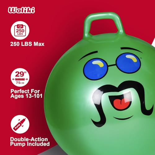 WALIKI TOYS Hopper Ball For Adults (Hippity Hop Ball, Ages 16-101, 29 Inches, Green, Pump Included)
