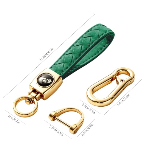 Image of Gkeygo Carabiner Keychain, Universal Heavy Duty Woven Handmade Leather Key Chain, Car Fob Key Keychains with 360 Degree Rotatable Snap Swivel and Anti-Lost D-Ring for Men and Women,Light Gold - Green