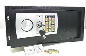 Cofre Eletrônico Digital em Aço Com Teclado e Chave Reserva (PRETO, GRANDE 43X33X20 CM)