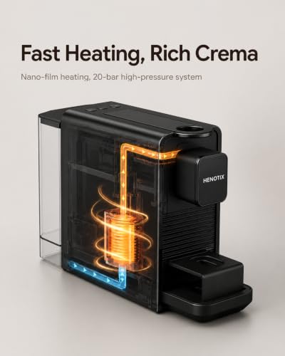 Image of Capsule Coffee Machine Compatible with Nespresso OriginalLine - 20 BAR Pump, 3 Cup Sizes, Fast Heat-Up, Adjustable Tray & Detachable Magnetic Pod Holder, Compact Design with Auto Shut-Off