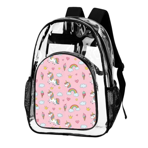 Outdoor Sports Portable Clear Backpacks with Adjustable Shoulder Straps for Women and Men Family Picnic, Beach Use (Cute Unicorns)2