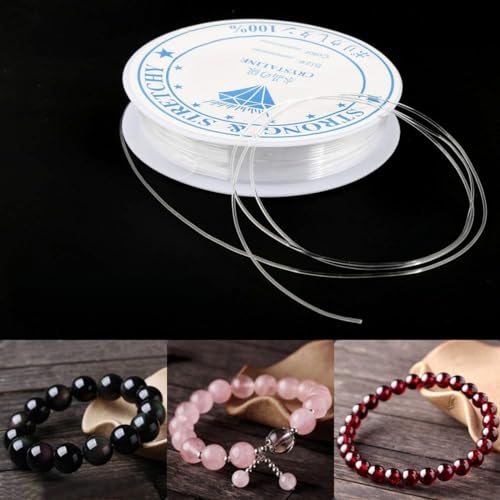 Image of Amaney 0.5mm and 0.8mm Elastic String, Stretchy Bracelet String Crystal String Bead Cord for Bracelet, Beading and Jewelry Making White