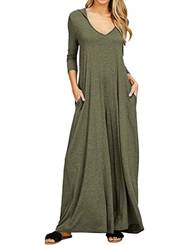 Jacansi Women's V-Neck Casual Long Sleeve/Short Sleeve Maxi Dress Hoodie Pocket Dress