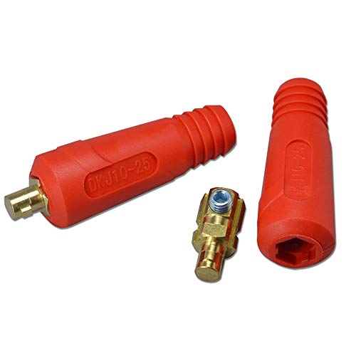Image of RIVERWELD TIG Welding Cable Panel Connector Plug DKJ10-25 200Amp with Red Color Dinse-Style Quick Fitting 2pcs | with Red Color Dinse-Style Quick Fitting