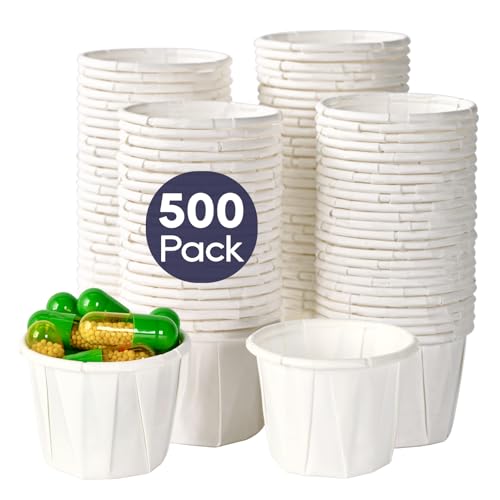 LITOPAK 500 Pack 0.75 oz Disposable Paper Souffle Medicine Cups 3/4 oz Sample Cups for Tasting Pills Food Dessert Services and Condiments