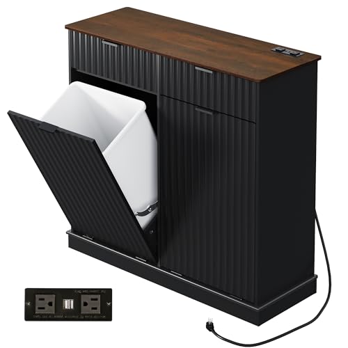 WLIVE Double Tilt-Out Trash Can Cabinet with Outlets