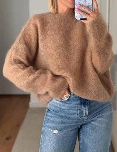 Womens Soft Fuzzy Knit Sweater Oversized Cozy Pullover Jumper Long Sleeve Casual Crewneck Sweater2