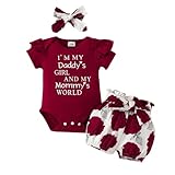 Generisch Bebé recién nacido niña ropa verano trajes manga corta papá mamá frase pelele flores pantalones cortos diadema, rojo, 12-18 meses