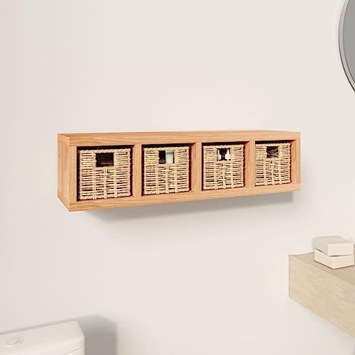 QZZCED Estantería de pared con cestas, estantería de pared para dormitorio, cocina, 62 x 18 x 16 cm, madera maciza de nogal