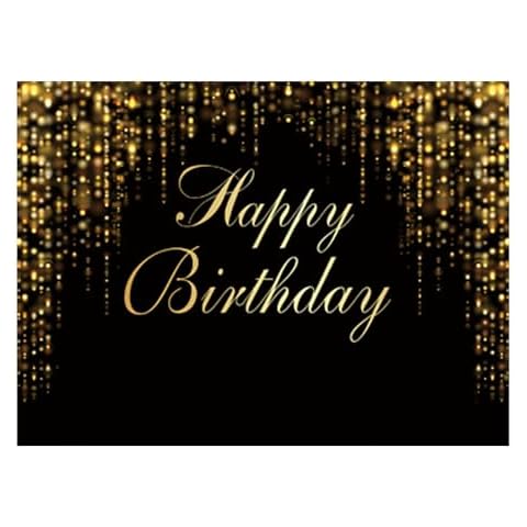 Funnytree 96" x 72" Happy Birthday Party Backdrop Black and Gold Glitter Bokeh Sequin Spots Photography Background Golden Sparkle Shining Dots Baby Abstract Milestone Banner Cake Table Decor Photo Cover