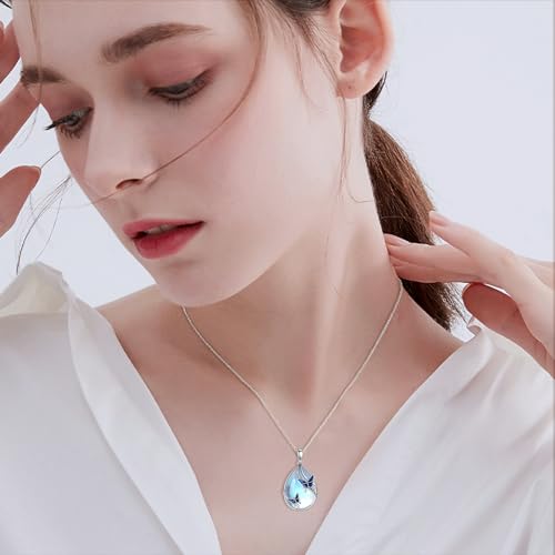KQF Dragonfly/Butterlfy/Cat/Jellyfish/Bunny/Axolotl/Bee/Mermaid/Hummingbird/Elephant Necklace for Women Sterling Silver Moonstone Pendant Necklace Dragonfly Jewelry Gifts for Women2